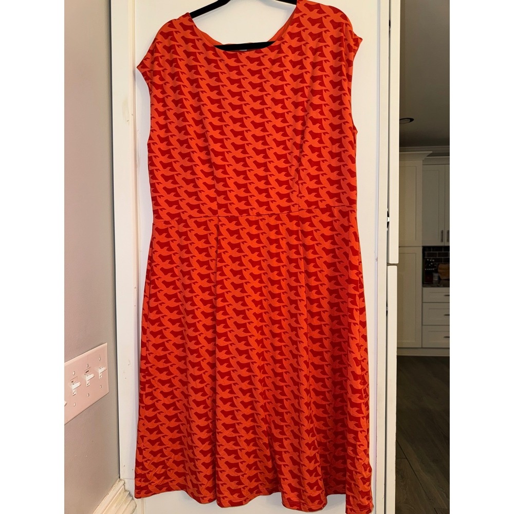 Boden Women Orange Red Bird Print Fit Flare Jersey Dress Size US 16L UK 20L